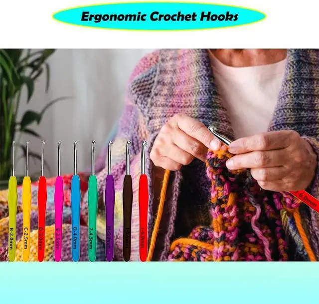 Alt view image 6 of 7 - Yarniss 9 Sizes Ergonomic Crochet Hooks with Case 2.0mm~6.0mm for Beginner | Comfortable Crochet Hooks Set with Soft Grip