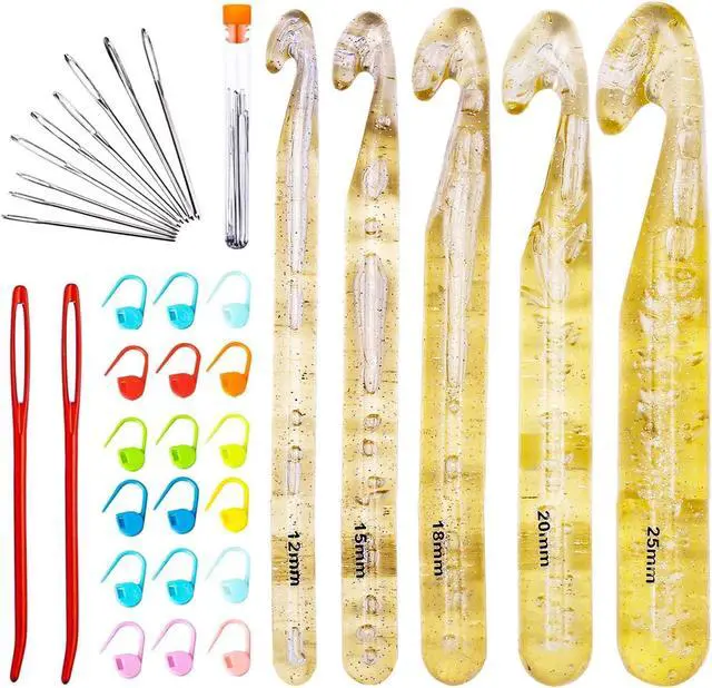 Main image of Mayboos 37 Pcs Large Crochet Hooks, 25mm 20mm 18mm 15mm 12mm Crochet Hooks | with 9 Pieces Large Eye Blunt Needles, Large Crochet Hooks for Chunky Yarn, Handmade DIY Crafts, Carpets, Scarves