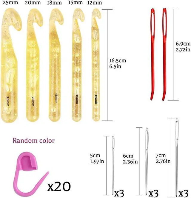 Alt view image 2 of 7 - Mayboos 37 Pcs Large Crochet Hooks, 25mm 20mm 18mm 15mm 12mm Crochet Hooks | with 9 Pieces Large Eye Blunt Needles, Large Crochet Hooks for Chunky Yarn, Handmade DIY Crafts, Carpets, Scarves