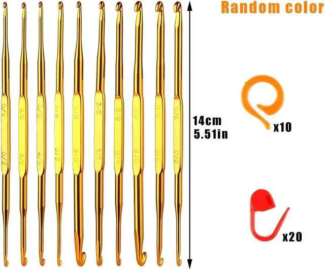 Alt view image 2 of 7 - LOKUNN Crochet Hooks, 40 Pcs Double End Crochet Hooks Set | 10 Pcs Ergonomic Golden Aluminum Crochet Needles, 10 PCS Crochet Markers Ring, 20 PCS Crochet Stitch Marker for Craft DIY
