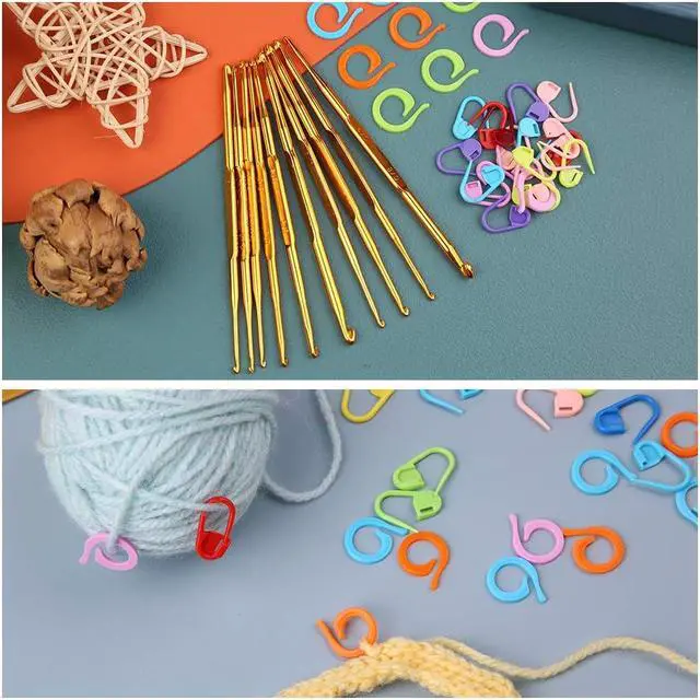 Alt view image 6 of 7 - LOKUNN Crochet Hooks, 40 Pcs Double End Crochet Hooks Set | 10 Pcs Ergonomic Golden Aluminum Crochet Needles, 10 PCS Crochet Markers Ring, 20 PCS Crochet Stitch Marker for Craft DIY