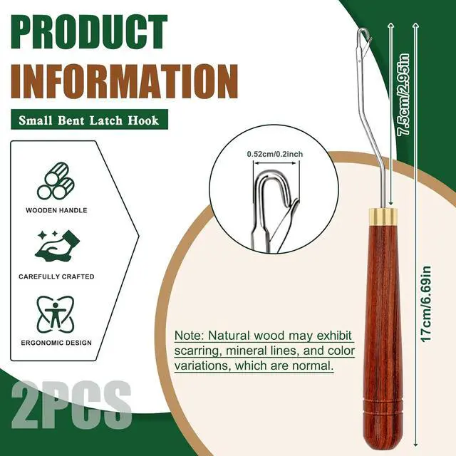 Alt view image 2 of 7 - BALDCC 2PCS Latch Hook Tools, 6.5 Inch Wooden Bent Latch Hook for Hair | Crochet Needles for Hair, Crochet Hooks for Hair, Rug Hook, Knitting Tool for Rug Making and Art Crafts (Type 1)