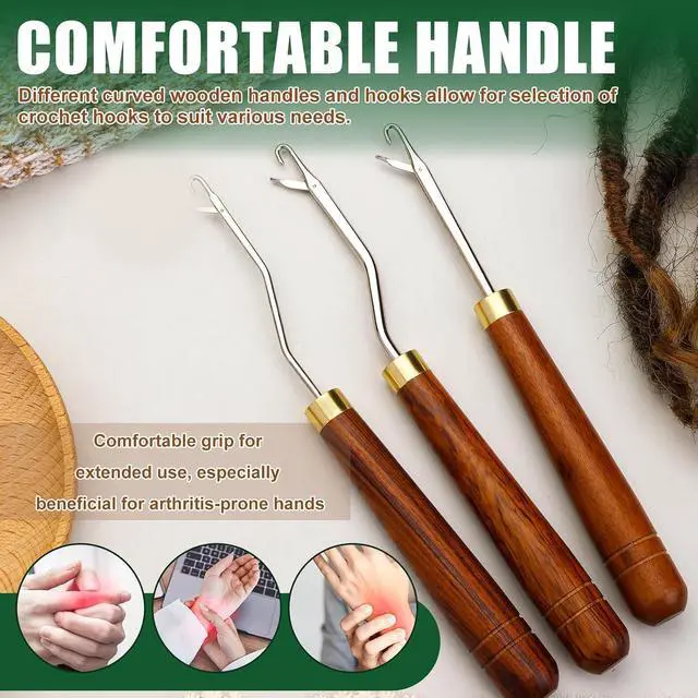 Alt view image 5 of 7 - BALDCC 2PCS Latch Hook Tools, 6.5 Inch Wooden Bent Latch Hook for Hair | Crochet Needles for Hair, Crochet Hooks for Hair, Rug Hook, Knitting Tool for Rug Making and Art Crafts (Type 1)