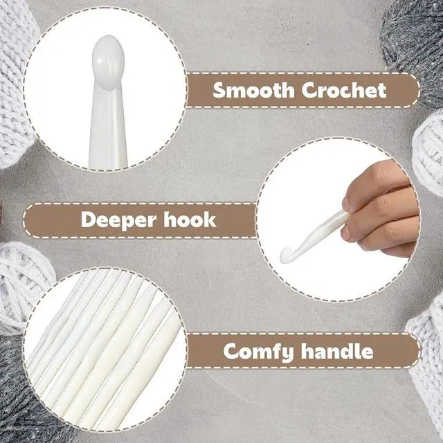 Alt view image 3 of 7 - UTENEW Set of 9 White Handle Plastic Crochet Hook Smooth Knitting Needles 3-12mm Crochetting Yarn 5.9 Inch