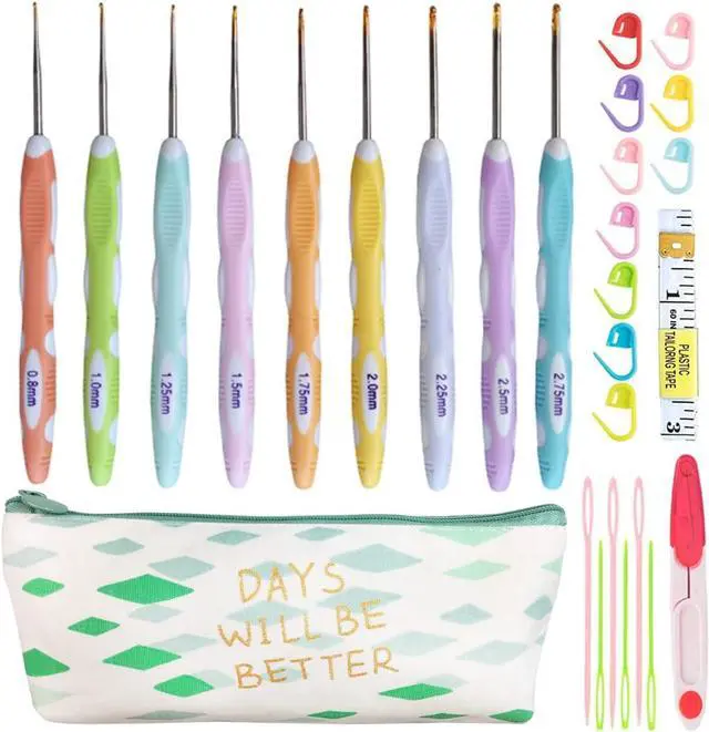 Main image of Latest Set of 27 PCS Small Size Crochet Hook Set with Case,Ergonomic Handle Crochet Hook Needles for Arthritic Hands, Thread Crochet Steel Lace Hooks Size 0.8mm to 2.75mm