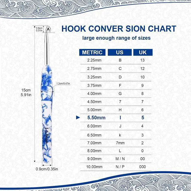 Alt view image 2 of 7 - BCMRUN 5.5 mm(I) Crochet Hook, Ergonomic Handle for Arthritic Hands, Soft Rubber Grip Extra Long Knitting Needles for Beginners and Knitting Crocheting Yarn (5.5mm-I)