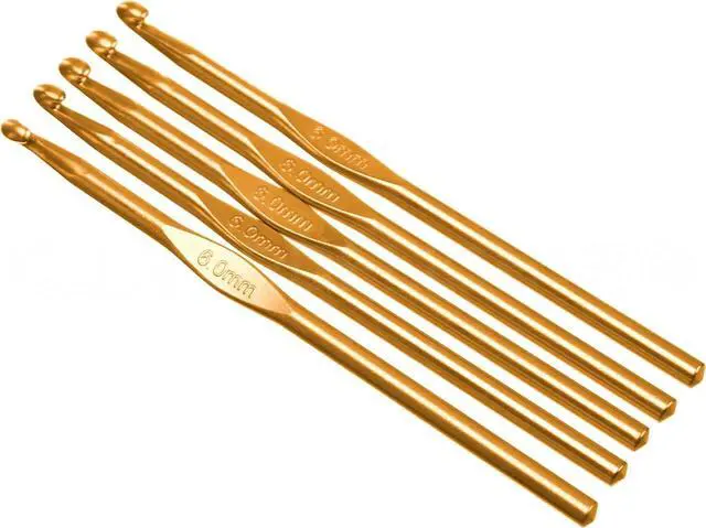 Main image of 5 Pack - CleverDelights Size J (Size 10) Aluminum Crochet Hooks - 6" Length - 6mm Diameter - Knitting