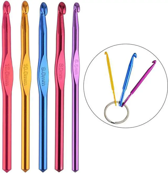 Main image of Large Size Aluminum Crochet Hook Set 6.5m(K)/8mm(L)/9mm(M)/10mm(N)/12mm(O) Knitting Needles Craft Weave Yarn Set - Mini Keychain Set Included