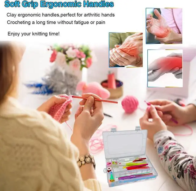 Alt view image 5 of 7 - Large Size Aluminum Crochet Hook Set 6.5m(K)/8mm(L)/9mm(M)/10mm(N)/12mm(O) Knitting Needles Craft Weave Yarn Set - Mini Keychain Set Included