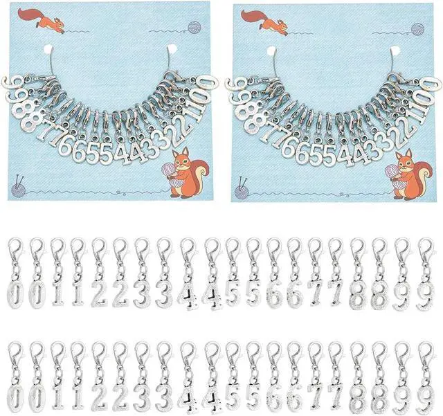 Main image of NBEADS 40 Pcs 0-9 Number Stitch Markers, Alloy Crochet Marker Charms Removable Lobster Clasp Locking Stitch Marker for Knitting Weaving Sewing Jewelry Making