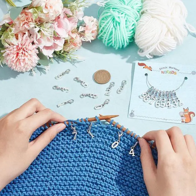 Alt view image 3 of 6 - NBEADS 40 Pcs 0-9 Number Stitch Markers, Alloy Crochet Marker Charms Removable Lobster Clasp Locking Stitch Marker for Knitting Weaving Sewing Jewelry Making