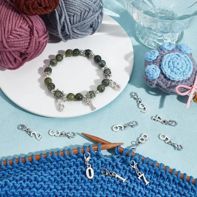 Alt view image 5 of 6 - NBEADS 40 Pcs 0-9 Number Stitch Markers, Alloy Crochet Marker Charms Removable Lobster Clasp Locking Stitch Marker for Knitting Weaving Sewing Jewelry Making