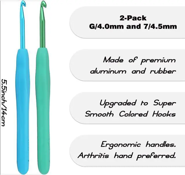 Alt view image 2 of 6 - YOJOB 2-Pack Size G / 4mm, 7/4.5mm Crochet Hooks, Ergonomic Crochet Hook | Super Smooth Knitting Needles with Soft Rubber for Beginner and Advanced (4.0mm, 4.5mm)