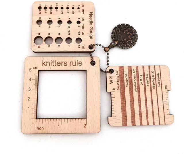 Main image of 3 Pcs Wood Knitting Guage Rulers with Yarn Cutter, 3 Style Square Knitting Tool, Crochet Hook & Knitting Needle Gauge & Knitting Rule, Sewing Rulers for Art Sewing Knitting Crafts