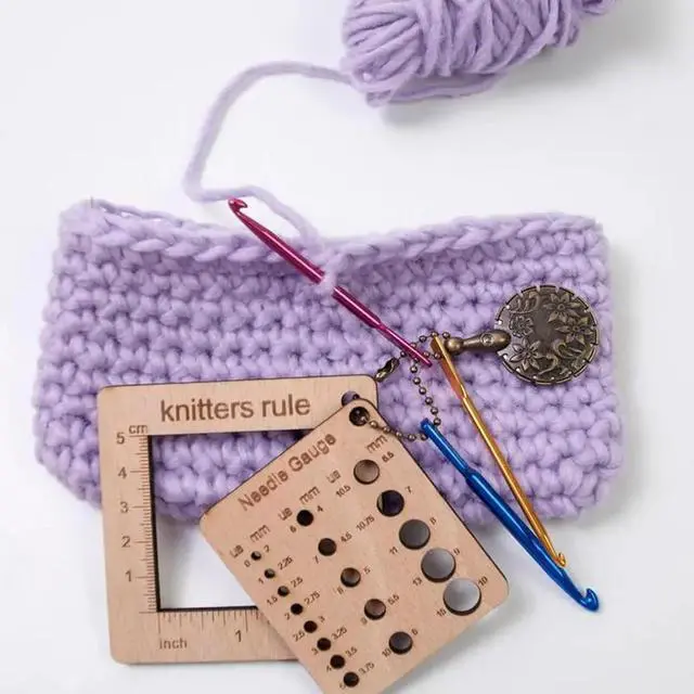 Alt view image 6 of 6 - 3 Pcs Wood Knitting Guage Rulers with Yarn Cutter, 3 Style Square Knitting Tool, Crochet Hook & Knitting Needle Gauge & Knitting Rule, Sewing Rulers for Art Sewing Knitting Crafts