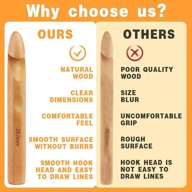 Alt view image 4 of 7 - Dercuy 16 Pcs Wooden Crochet Hooks, 3 to 30 mm Diameters Crochet Hook Set | 16 Size Large Bamboo Crochet Hooks with 10 Pcs Knitting Stitch Markers for Handcraft Crocheting Sweater DIY Projects