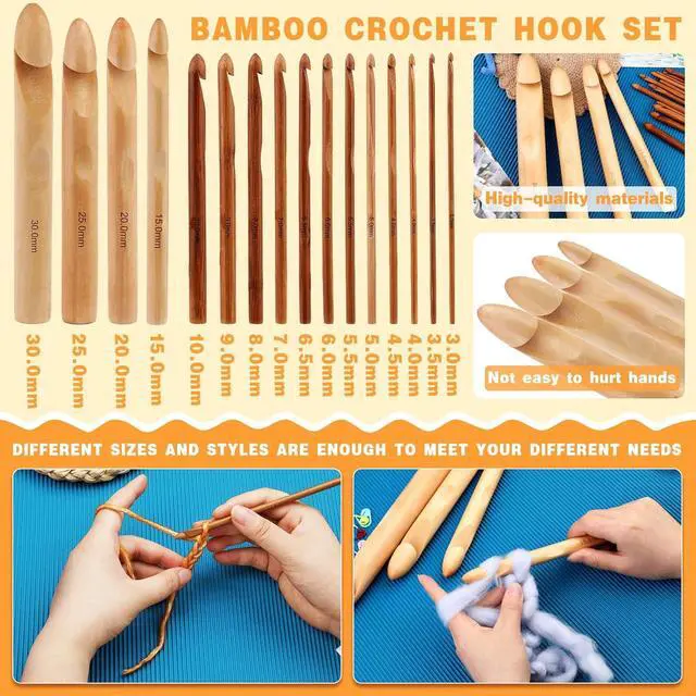 Alt view image 5 of 7 - Dercuy 16 Pcs Wooden Crochet Hooks, 3 to 30 mm Diameters Crochet Hook Set | 16 Size Large Bamboo Crochet Hooks with 10 Pcs Knitting Stitch Markers for Handcraft Crocheting Sweater DIY Projects