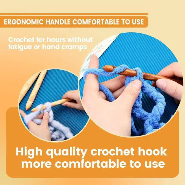 Alt view image 6 of 7 - Dercuy 16 Pcs Wooden Crochet Hooks, 3 to 30 mm Diameters Crochet Hook Set | 16 Size Large Bamboo Crochet Hooks with 10 Pcs Knitting Stitch Markers for Handcraft Crocheting Sweater DIY Projects