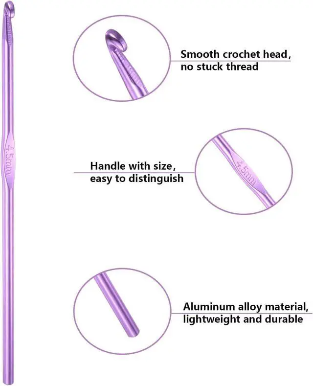 Alt view image 4 of 6 - HEYLEAYAR 4.5MM Aluminum Crochet Hooks 14PCS,Aluminum Crochet Needle Size 7,Crochet Hooks Bulk for Knitting Craft Yarn Contribute to Beginners