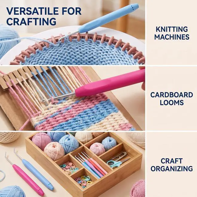 Alt view image 5 of 5 - 2 Pcs Knitting Loom Hook Crochet Hook for Knifty Loom Hook Tool with Handle Knitting Sewing Tools Durable and Fashion Knitting Looms and Boards (Pink and Blue)