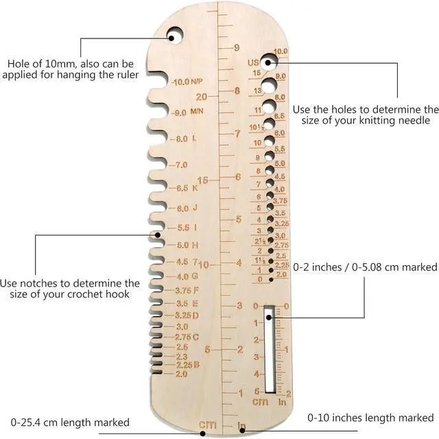 Alt view image 3 of 6 - UPTTHOW Sock Ruler Knitting Crochet Size Measurement Hook Gauge | 10" length, wooden sock ruler, sock blcokers, sock template, sock needle DIY tools for gift, handmade tool, sock measurment
