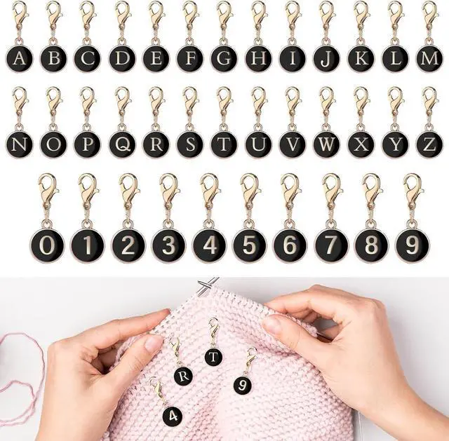 Main image of TXIN 36 Pcs A-Z Letter & 0-9 Number Stitch Markers for Crocheting, Alloy Enamel Crochet Removable Locking Stitch Markers Charms for Knitting Weaving Jewelry Making (Black)