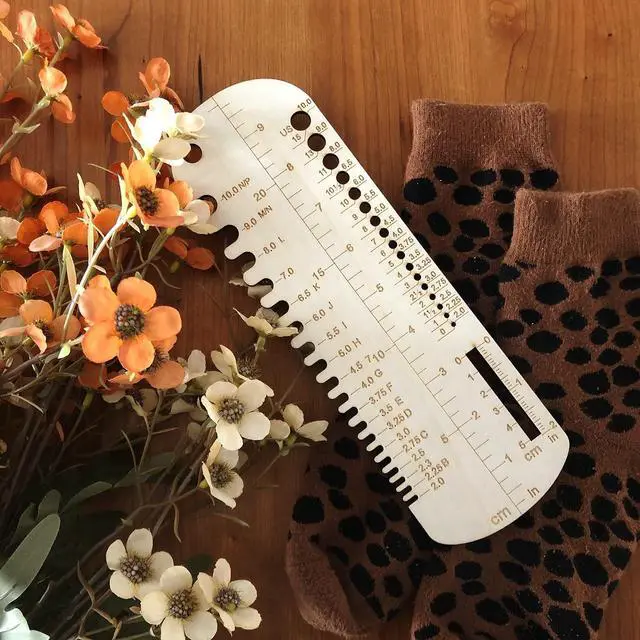 Alt view image 5 of 6 - UPTTHOW Sock Ruler Knitting Crochet Size Measurement Hook Gauge | 10" length, wooden sock ruler, sock blcokers, sock template, sock needle DIY tools for gift, handmade tool, sock measurment