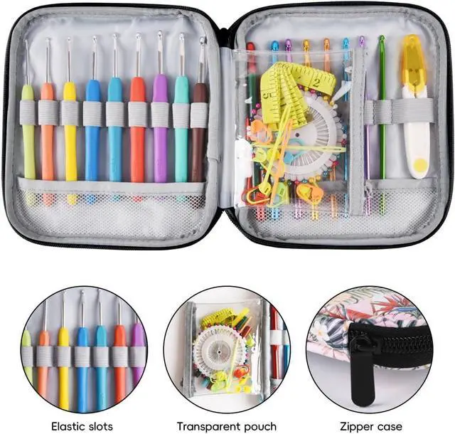 Alt view image 3 of 6 - Crochet Hook Case,Portable Zipper Storage Organizer Bag for Crochet Hooks, Knitting Needles, Project & Sewing Supplies, Lightweight,Easy to Hold (No Accessories Included).Pink Flower