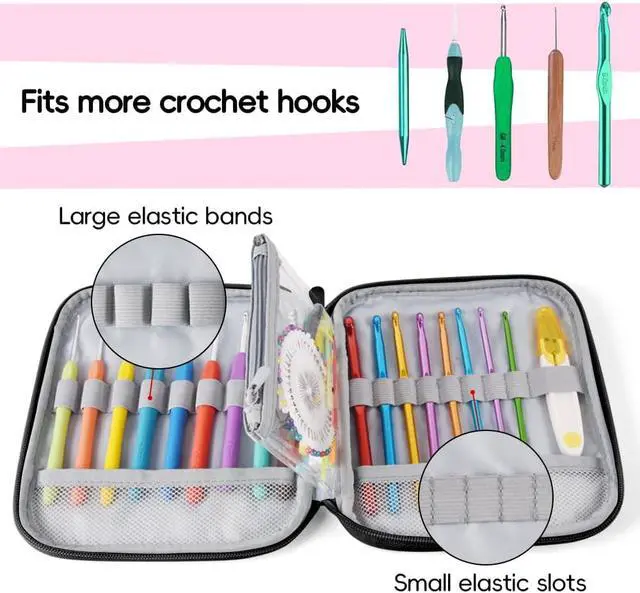 Alt view image 4 of 6 - Crochet Hook Case,Portable Zipper Storage Organizer Bag for Crochet Hooks, Knitting Needles, Project & Sewing Supplies, Lightweight,Easy to Hold (No Accessories Included).Pink Flower