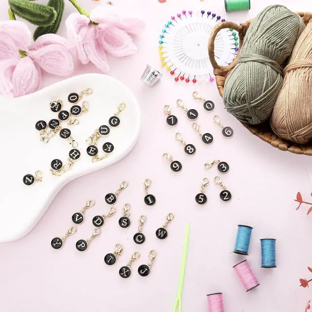 Alt view image 4 of 7 - TXIN 36 Pcs A-Z Letter & 0-9 Number Stitch Markers for Crocheting, Alloy Enamel Crochet Removable Locking Stitch Markers Charms for Knitting Weaving Jewelry Making (Black)