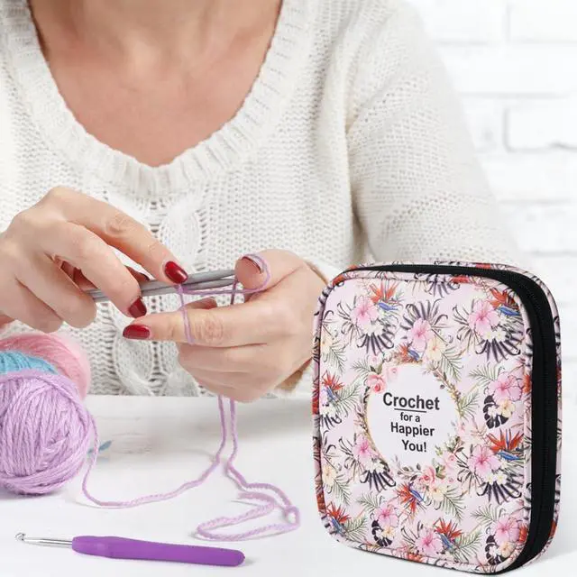 Alt view image 6 of 6 - Crochet Hook Case,Portable Zipper Storage Organizer Bag for Crochet Hooks, Knitting Needles, Project & Sewing Supplies, Lightweight,Easy to Hold (No Accessories Included).Pink Flower