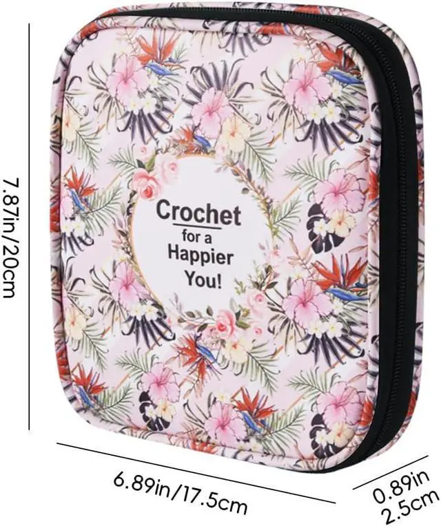 Alt view image 2 of 6 - Crochet Hook Case,Portable Zipper Storage Organizer Bag for Crochet Hooks, Knitting Needles, Project & Sewing Supplies, Lightweight,Easy to Hold (No Accessories Included).Pink Flower