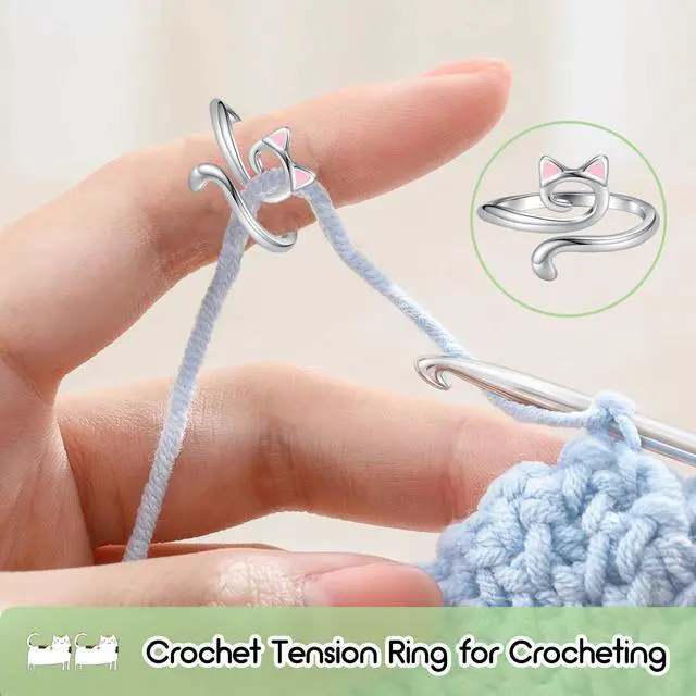 Alt view image 3 of 7 - Juszok Crochet Rings for Crocheting Adjustable Crochet Tension Ring for Finger Cat Yarn Guide Ring Knitting Crochet Accessories with Box for Women 3Pcs