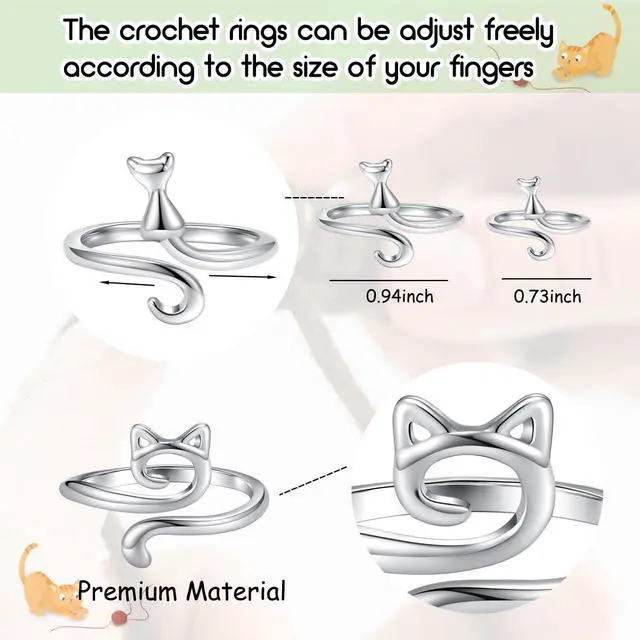 Alt view image 2 of 7 - Juszok Crochet Rings for Crocheting Adjustable Crochet Tension Ring for Finger Cat Yarn Guide Ring Knitting Crochet Accessories with Box for Women 3Pcs