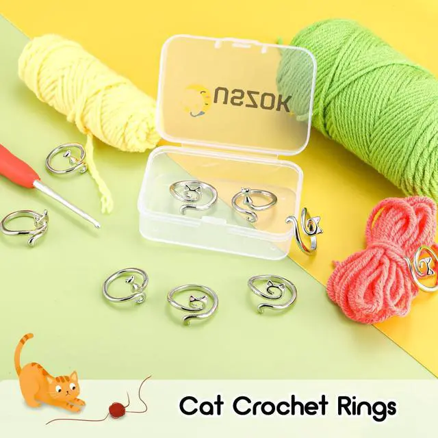 Alt view image 4 of 7 - Juszok Crochet Rings for Crocheting Adjustable Crochet Tension Ring for Finger Cat Yarn Guide Ring Knitting Crochet Accessories with Box for Women 3Pcs