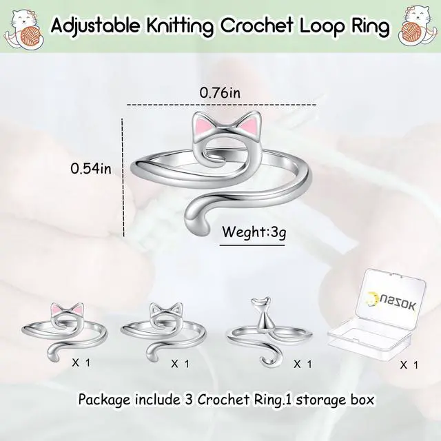 Alt view image 5 of 7 - Juszok Crochet Rings for Crocheting Adjustable Crochet Tension Ring for Finger Cat Yarn Guide Ring Knitting Crochet Accessories with Box for Women 3Pcs