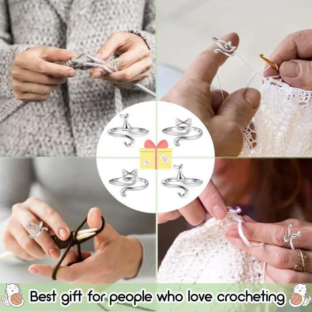 Alt view image 6 of 7 - Juszok Crochet Rings for Crocheting Adjustable Crochet Tension Ring for Finger Cat Yarn Guide Ring Knitting Crochet Accessories with Box for Women 3Pcs