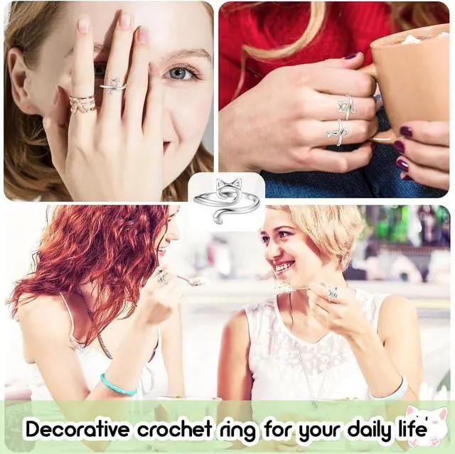 Alt view image 7 of 7 - Juszok Crochet Rings for Crocheting Adjustable Crochet Tension Ring for Finger Cat Yarn Guide Ring Knitting Crochet Accessories with Box for Women 3Pcs