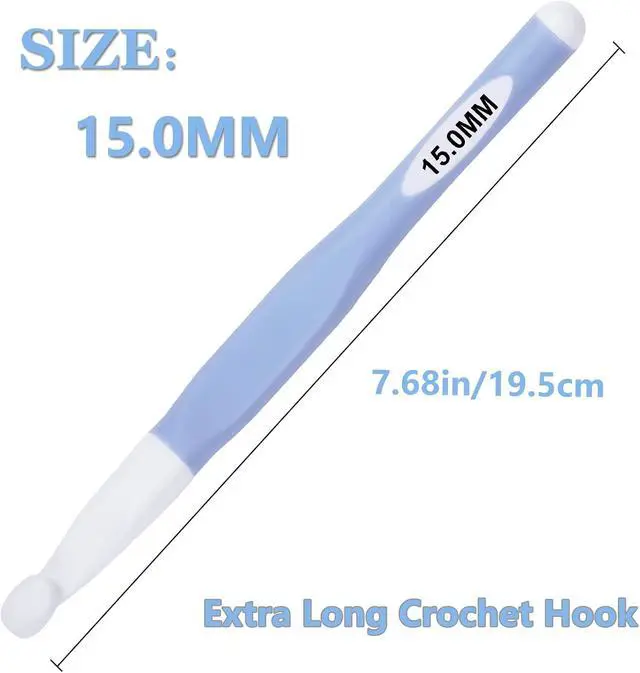 Alt view image 2 of 7 - Hobekoee 15mm Large Crochet Hook,Big Crochet Hooks for Chunky Yarn,Extra Long Crochet Hooks with Soft Ergonomic Handle for Crocheting Yarn,Wool Roving