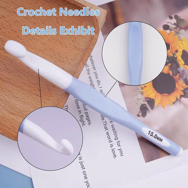 Alt view image 5 of 7 - Hobekoee 15mm Large Crochet Hook,Big Crochet Hooks for Chunky Yarn,Extra Long Crochet Hooks with Soft Ergonomic Handle for Crocheting Yarn,Wool Roving