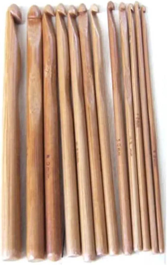 Alt view image 2 of 6 - 12pcs 6" Bamboo Crochet Hooks Needle Knitting Hooks Knit Craft Weave Yarn 3 to 10 mm Diameters