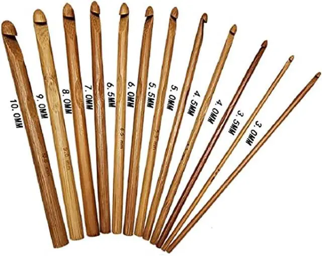 Alt view image 3 of 6 - 12pcs 6" Bamboo Crochet Hooks Needle Knitting Hooks Knit Craft Weave Yarn 3 to 10 mm Diameters