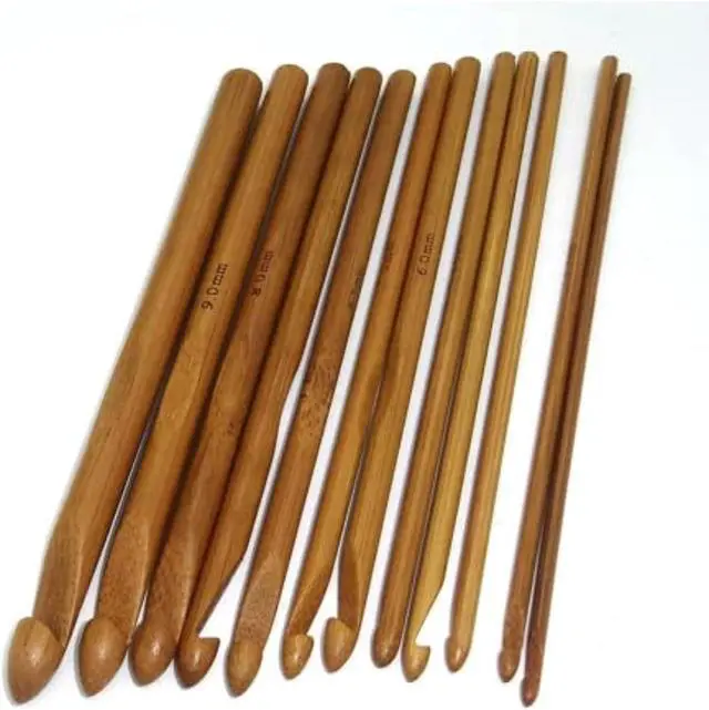 Main image of 12pcs 6" Bamboo Crochet Hooks Needle Knitting Hooks Knit Craft Weave Yarn 3 to 10 mm Diameters