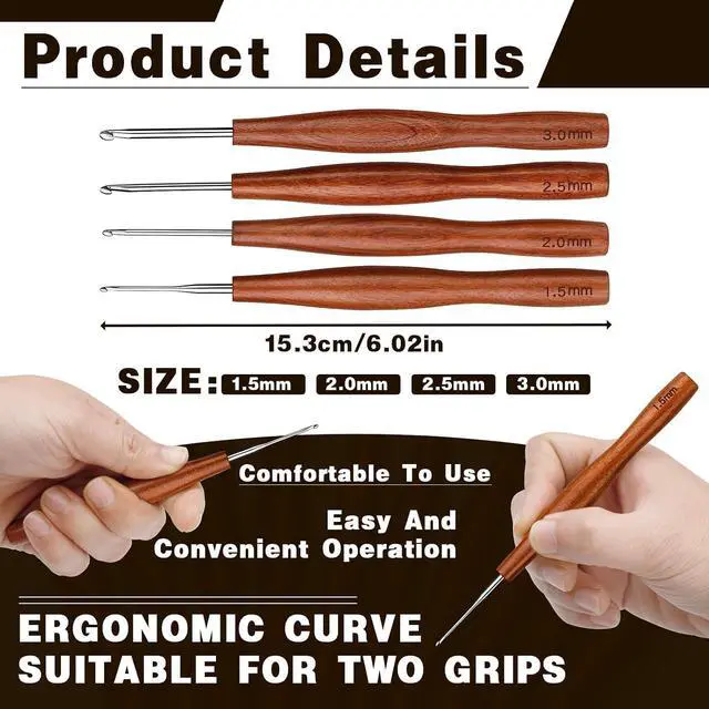 Alt view image 2 of 7 - Nitlak 4 Pcs Crochet Hook Set, Ergonomic Crochet Needles Kit for Beginners | (1.5mm/2mm/2.5mm/3mm) Aluminum Ergonomic Crochet Hooks for Arthritic Hands, Crochet Kit for Beginners Knitting