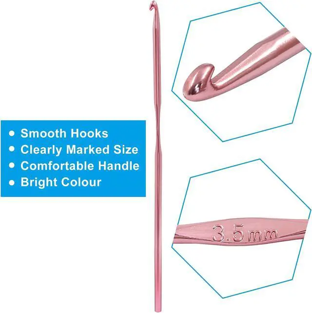 Alt view image 3 of 5 - Auvotuis 3.5mm Size E (Size 4) Aluminum Crochet Hook, Pink, 6Pcs | Knitting Needles, DIY Craft Yarn