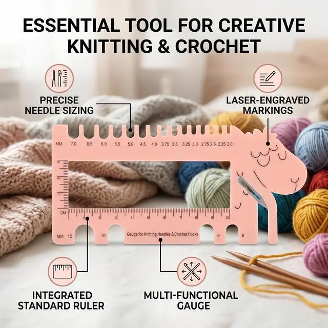 Alt view image 2 of 6 - Professional Knitting Needle Gauge, Crochet Hook Sizer, Sweater Measuring Tool for Weaving, Crafting | Sweater Measuring Tool for Weaving, Crafting