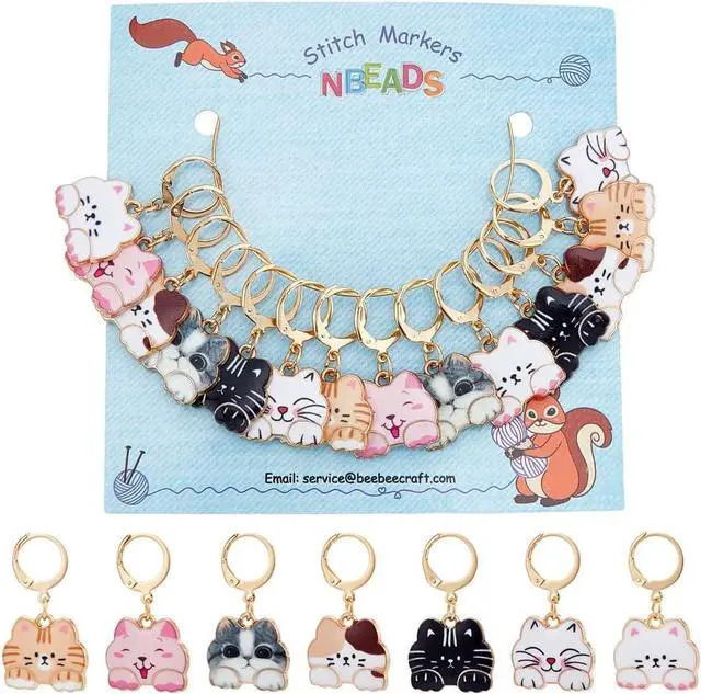 Main image of NBEADS 14 Pcs Cat Stitch Markers, Alloy Enamel Crochet Stitch Marker Charms Locking Stitch Marker with 304 Stainless Steel Clasp for Crochet Weaving Sewing Accessories Quilting Jewelry Making