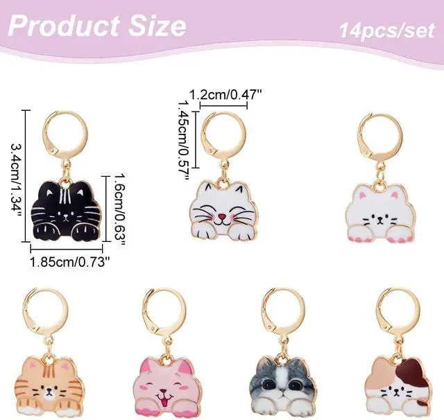 Alt view image 2 of 7 - NBEADS 14 Pcs Cat Stitch Markers, Alloy Enamel Crochet Stitch Marker Charms Locking Stitch Marker with 304 Stainless Steel Clasp for Crochet Weaving Sewing Accessories Quilting Jewelry Making