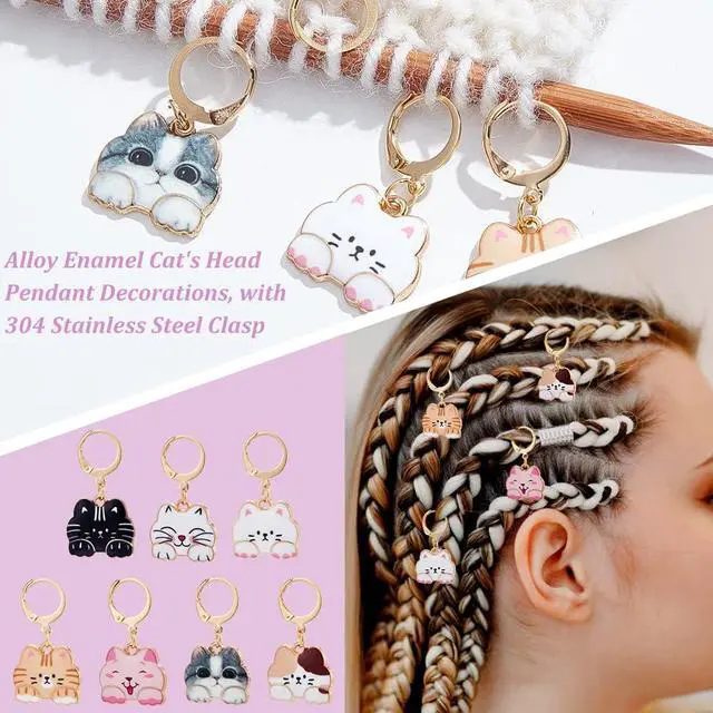 Alt view image 3 of 7 - NBEADS 14 Pcs Cat Stitch Markers, Alloy Enamel Crochet Stitch Marker Charms Locking Stitch Marker with 304 Stainless Steel Clasp for Crochet Weaving Sewing Accessories Quilting Jewelry Making