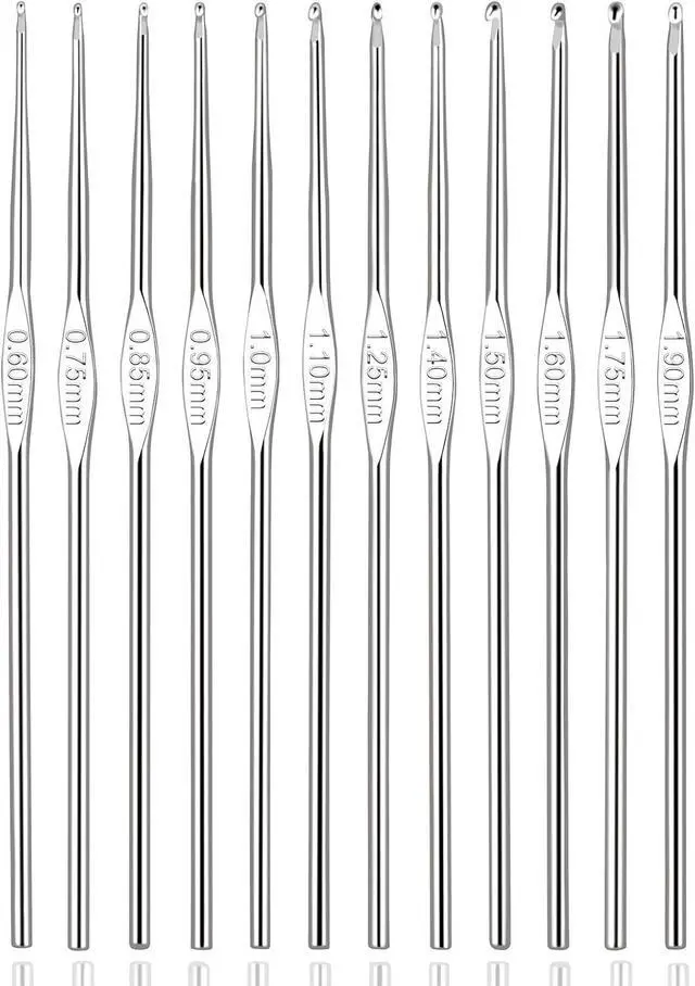 Main image of Small Size Crochet Hook Stainless Steel Crochet Needles QLRFFLJOY 12 pcs Metal Crochet Hooks (0.6mm - 1.9mm) Embroidery Thread Knitting Weaving Tool DIY Lace Yarn Crochet Needle